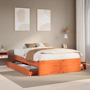 Bedframe 150x200 cm grenenhout wasbruin met lades
