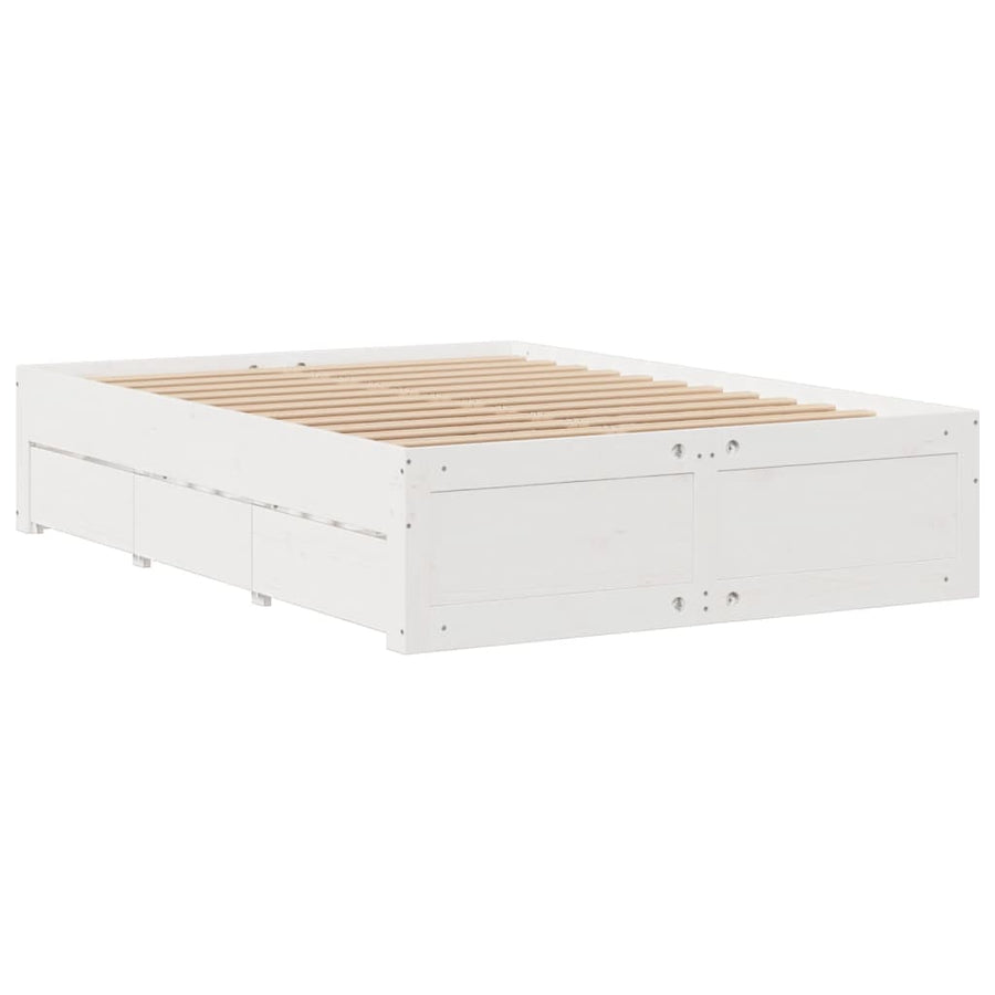 Bedframe zonder matras met lades grenenhout wit 140x200 cm