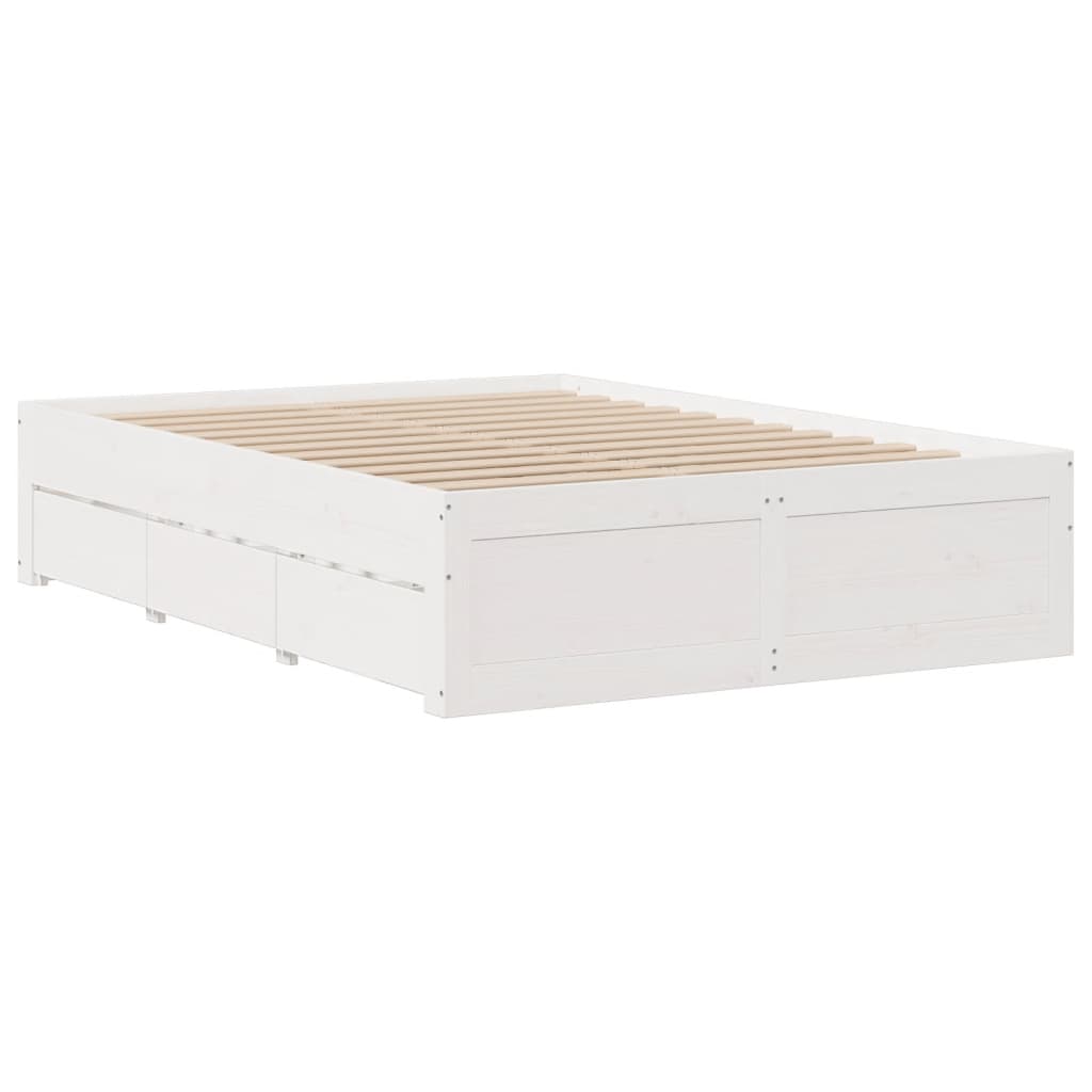 Bedframe zonder matras met lades grenenhout wit 140x200 cm