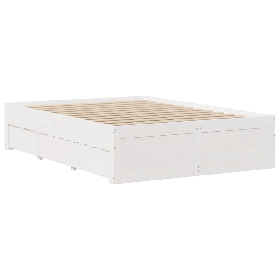 Bedframe zonder matras met lades grenenhout wit 140x200 cm