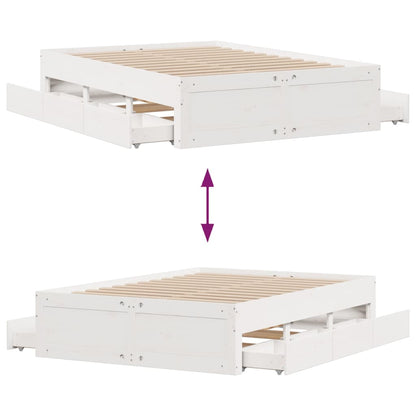 Bedframe zonder matras met lades grenenhout wit 140x200 cm
