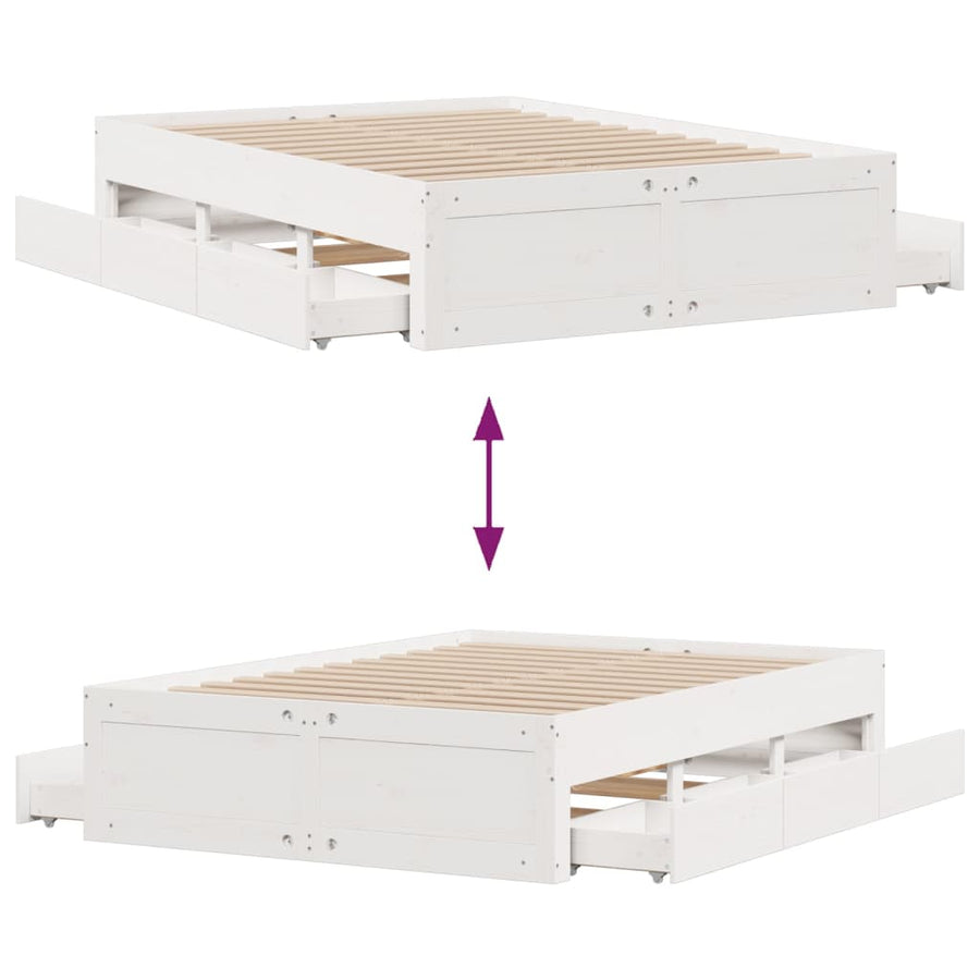 Bedframe zonder matras met lades grenenhout wit 140x200 cm