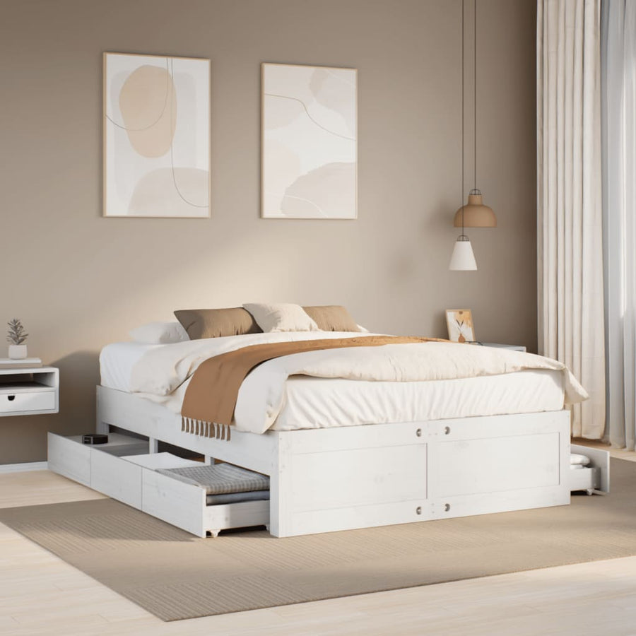 Bedframe zonder matras met lades grenenhout wit 140x200 cm