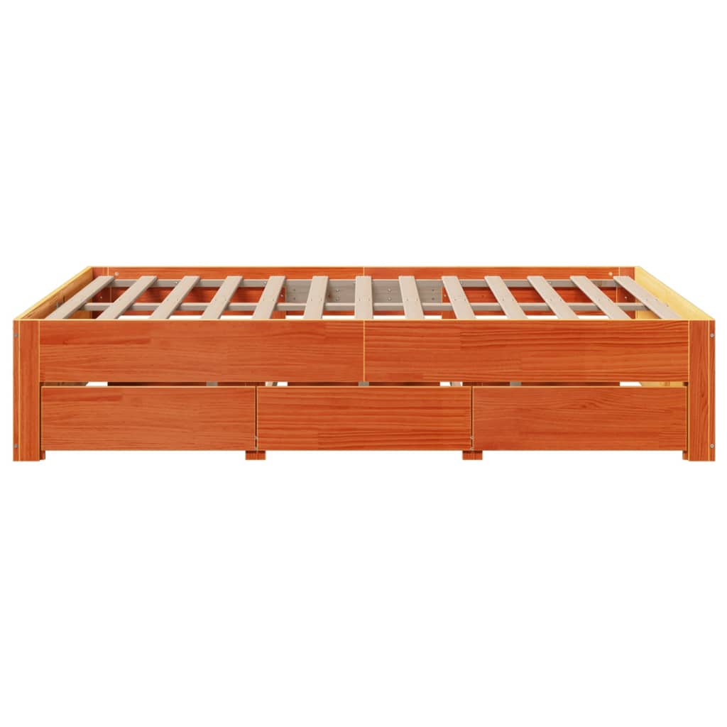 Bedframe zonder matras met lades grenenhout wasbruin 140x200 cm