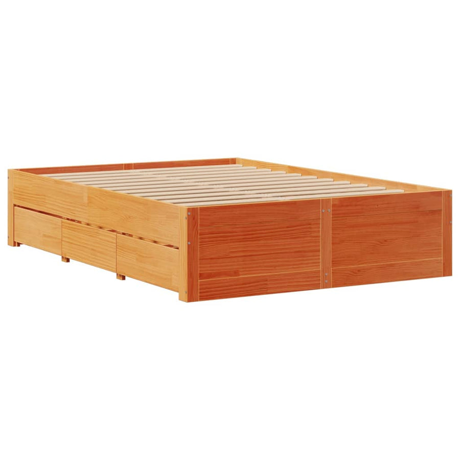 Bedframe zonder matras met lades grenenhout wasbruin 140x200 cm