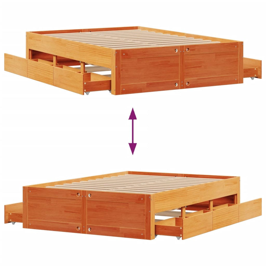 Bedframe zonder matras met lades grenenhout wasbruin 140x200 cm