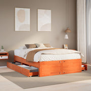 Bedframe grenenhout wasbruin 140x200 cm met lades