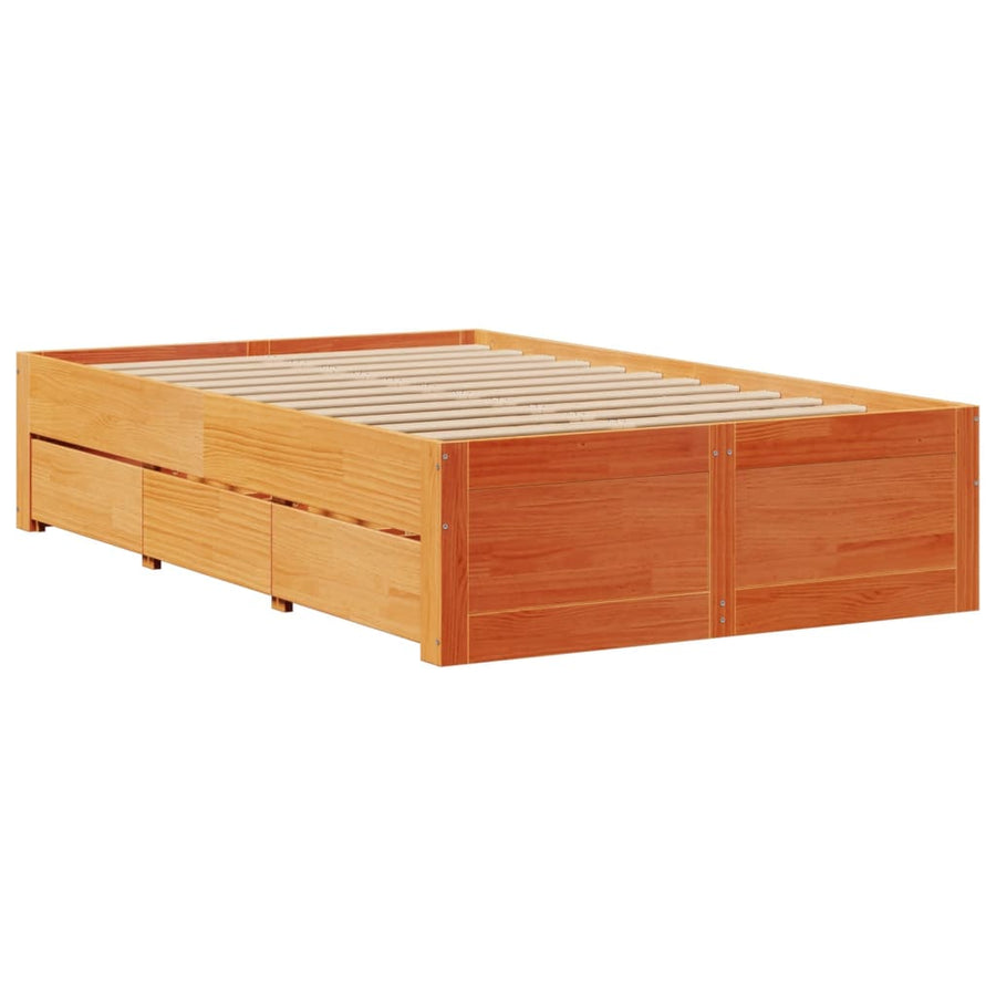 Bedframe zonder matras met lades grenenhout wasbruin 120x200 cm