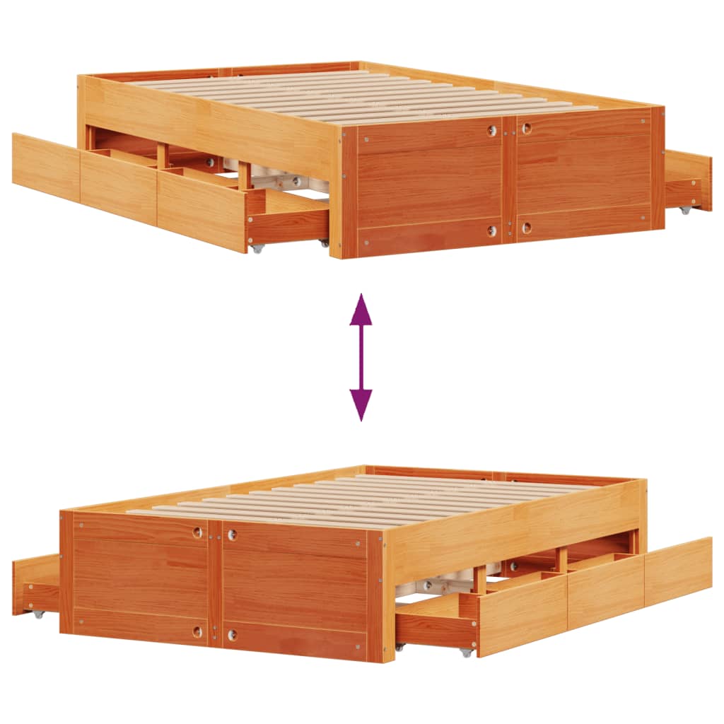 Bedframe zonder matras met lades grenenhout wasbruin 120x200 cm