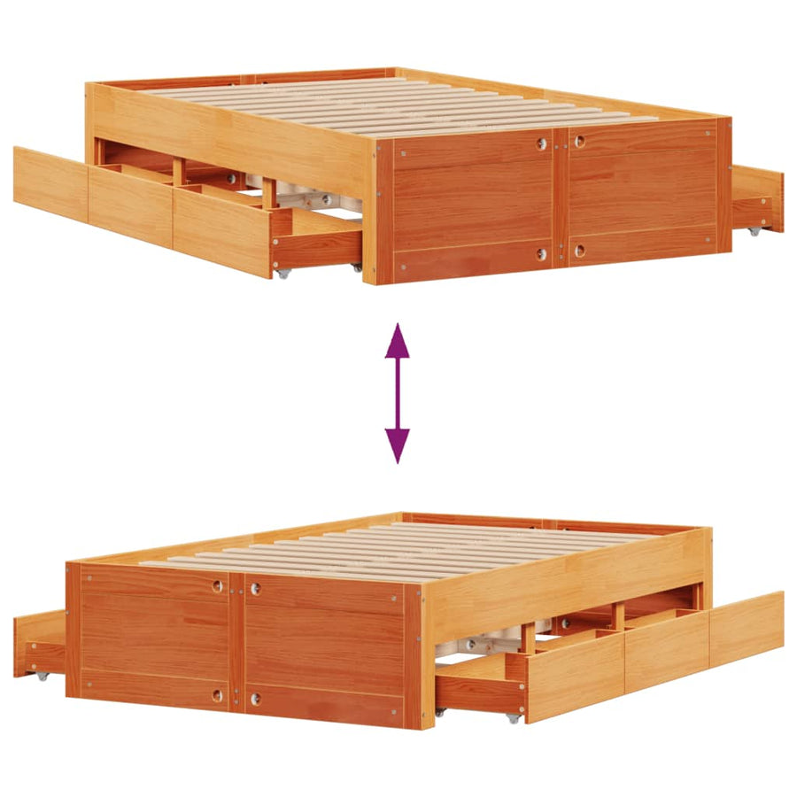 Bedframe zonder matras met lades grenenhout wasbruin 120x200 cm