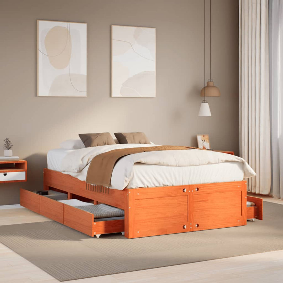 Bedframe zonder matras met lades grenenhout wasbruin 120x200 cm