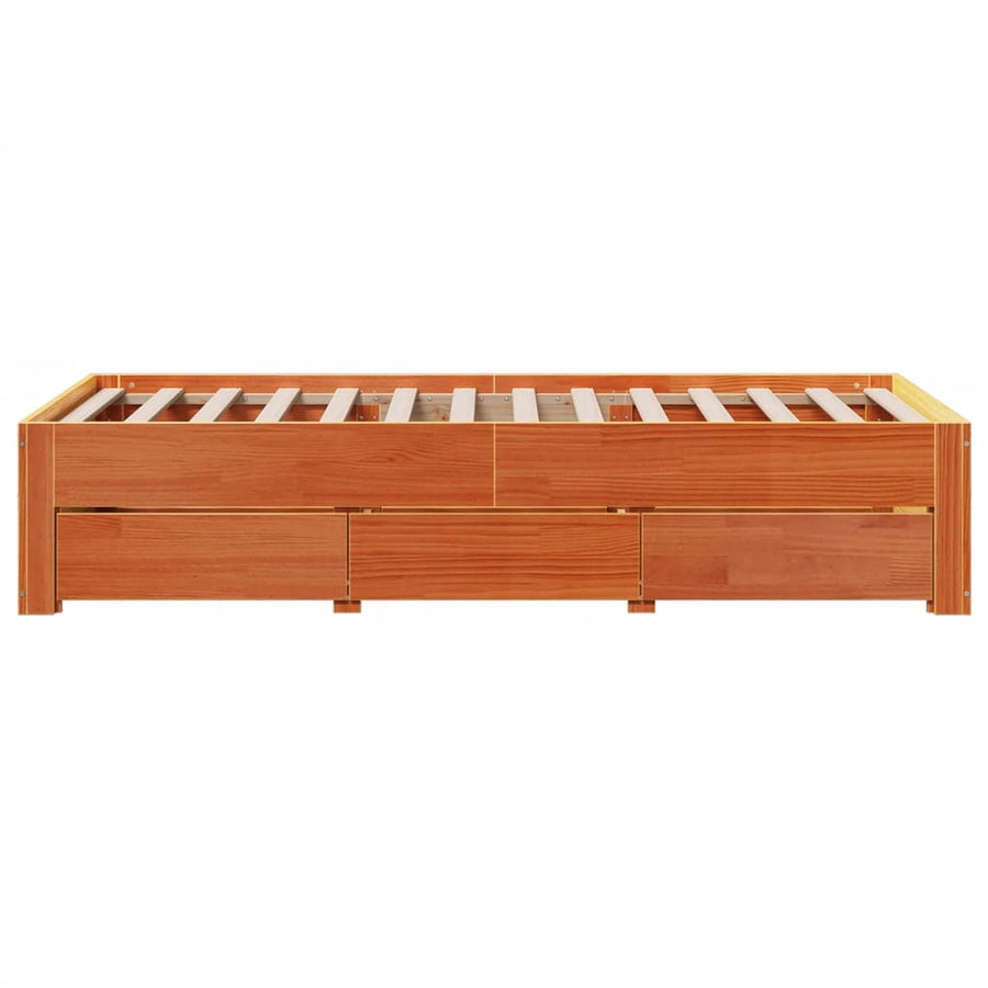 Bedframe zonder matras met lades grenenhout wasbruin 100x200 cm