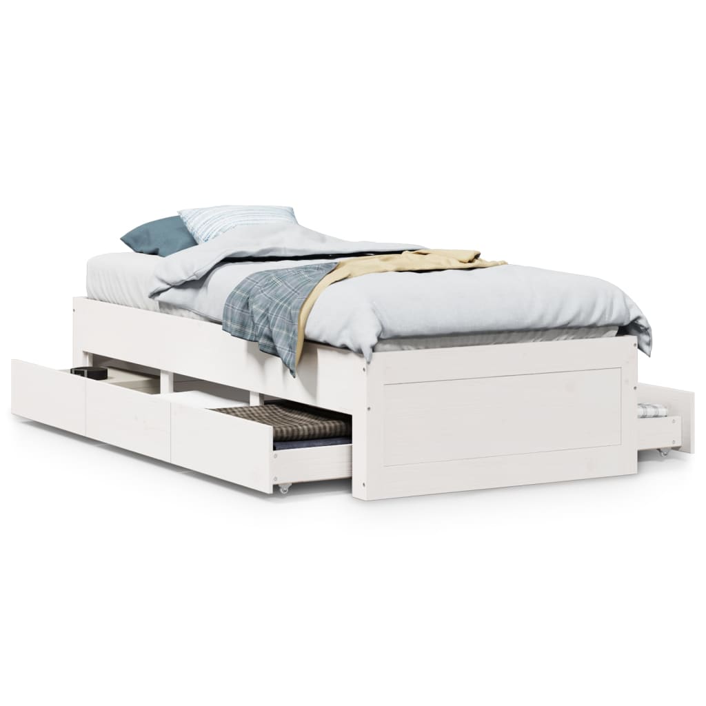 Bedframe zonder matras met lades grenenhout wit 90x200 cm