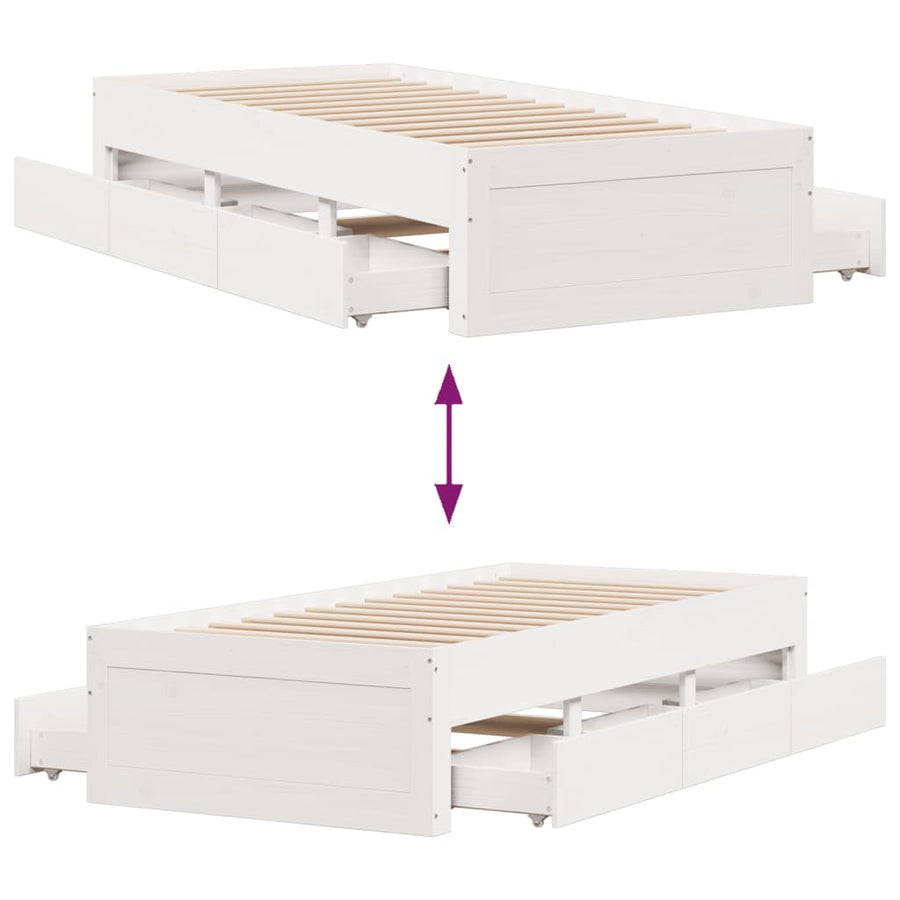 Bedframe zonder matras met lades grenenhout wit 90x200 cm