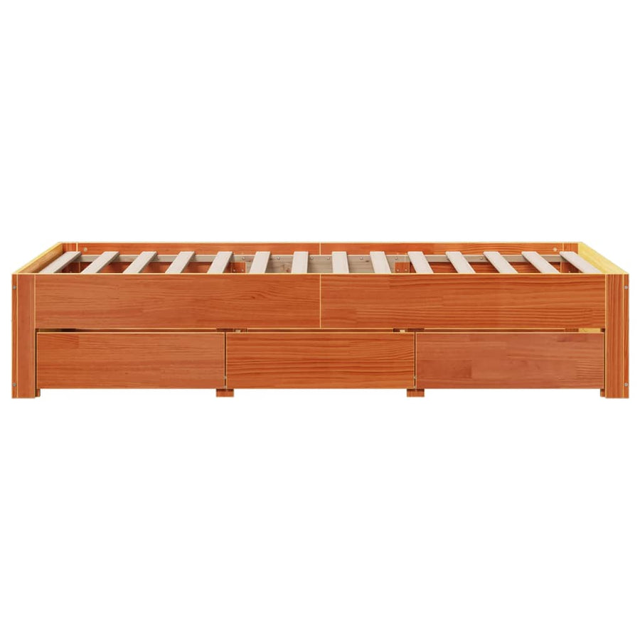 Bedframe zonder matras met lades grenenhout wasbruin 90x200 cm