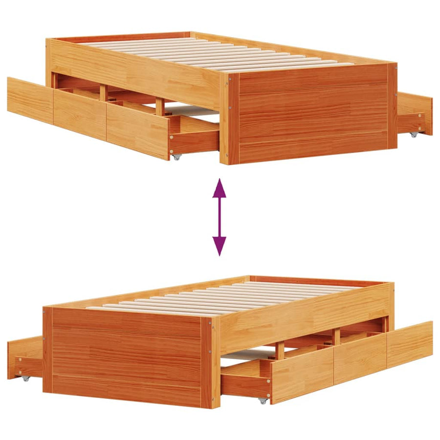 Bedframe zonder matras met lades grenenhout wasbruin 90x200 cm