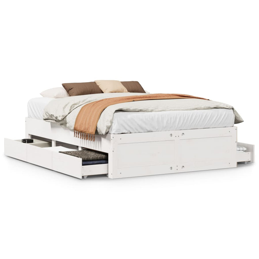 Bedframe zonder matras met lades grenenhout wit 140x190 cm