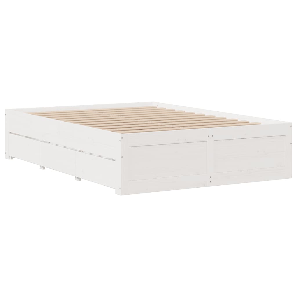 Bedframe zonder matras met lades grenenhout wit 140x190 cm