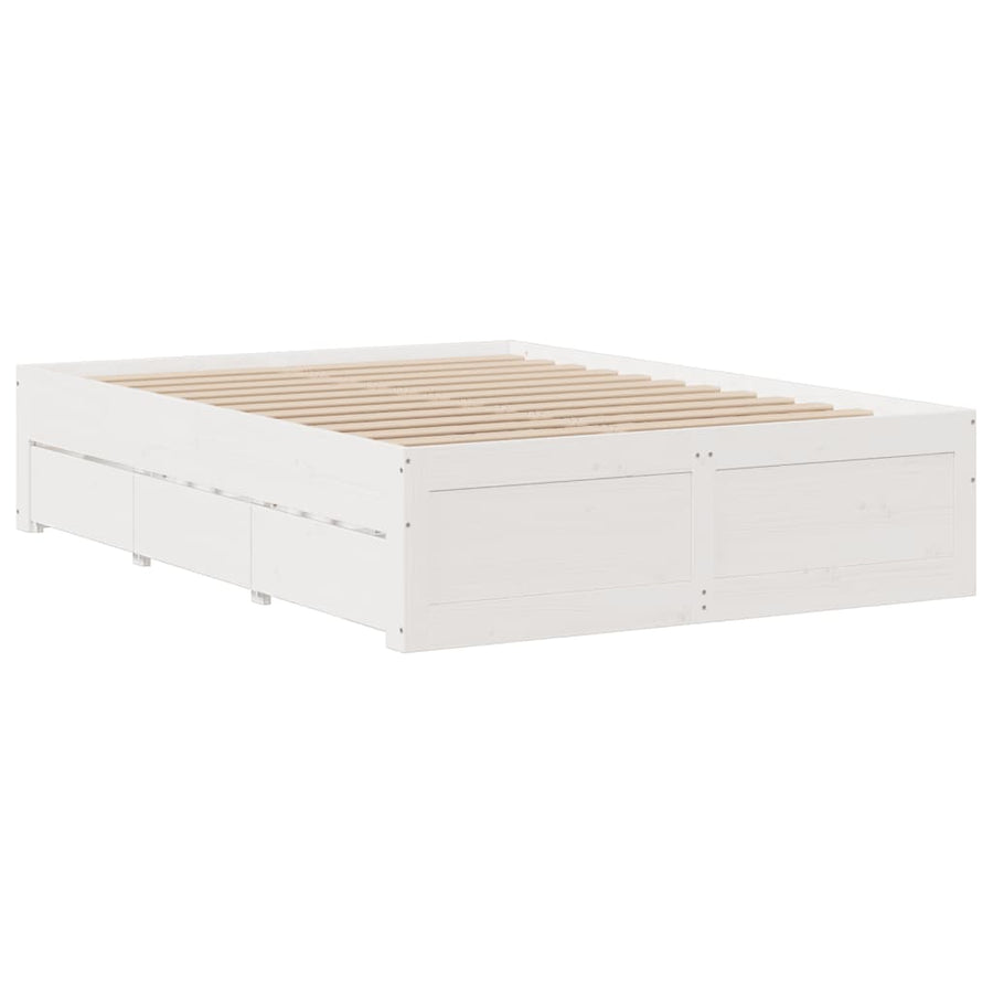 Bedframe zonder matras met lades grenenhout wit 140x190 cm