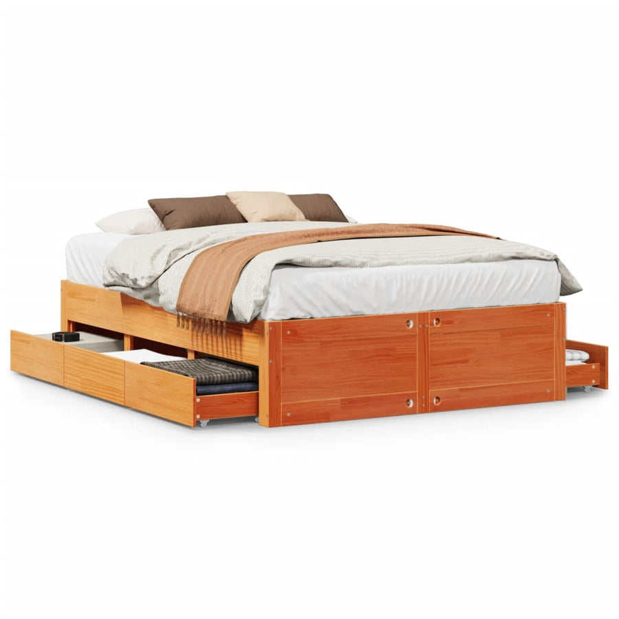Bedframe zonder matras met lades grenenhout wasbruin 140x190 cm