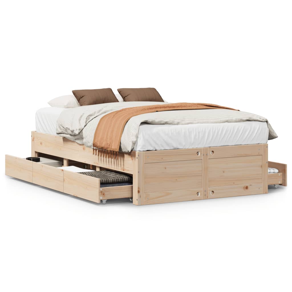 Bedframe zonder matras met lades massief grenenhout 135x190 cm
