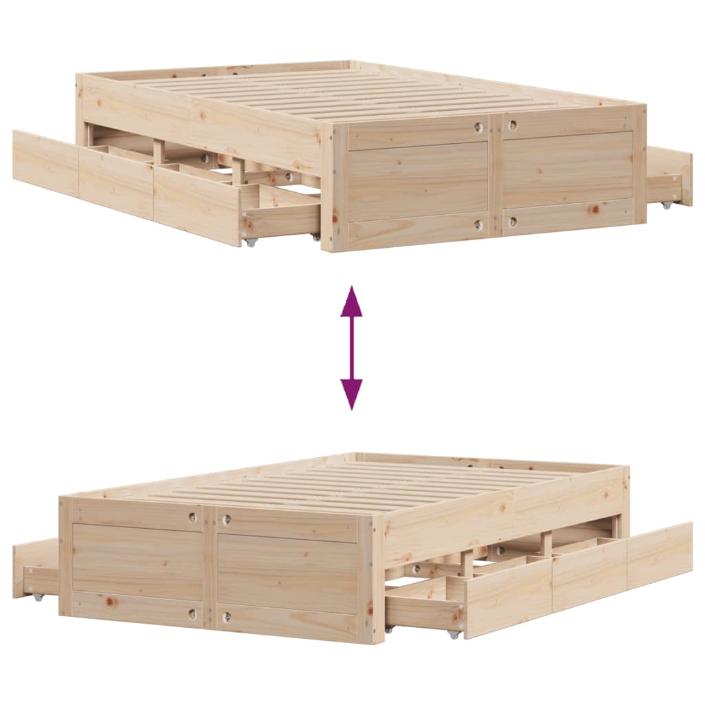 Bedframe zonder matras met lades massief grenenhout 135x190 cm