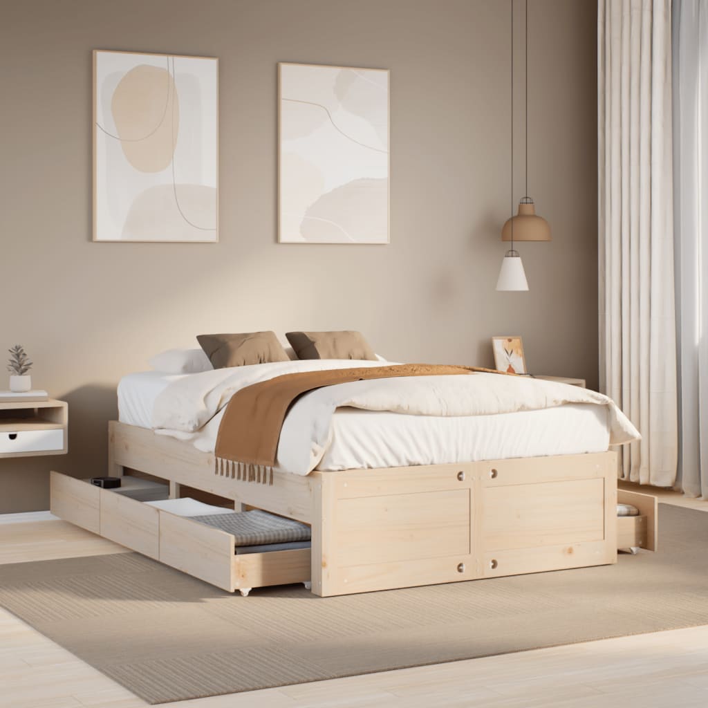 Bedframe zonder matras met lades massief grenenhout 135x190 cm