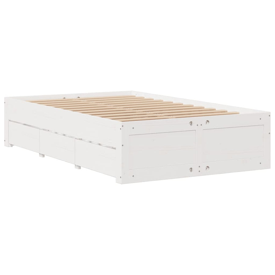 Bedframe zonder matras met lades grenenhout wit 135x190 cm