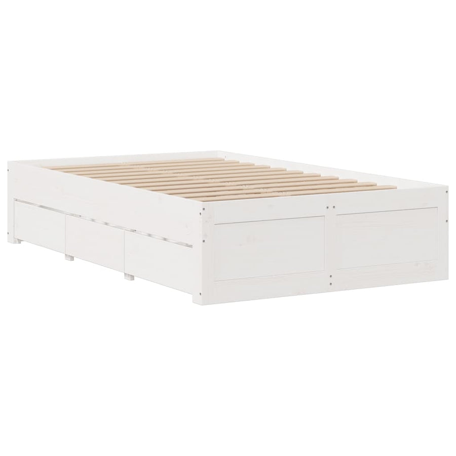 Bedframe zonder matras met lades grenenhout wit 135x190 cm