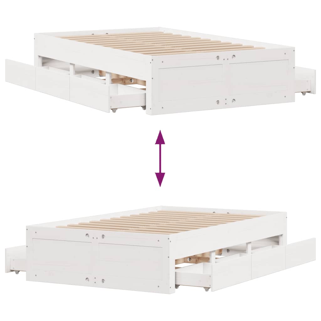 Bedframe zonder matras met lades grenenhout wit 135x190 cm