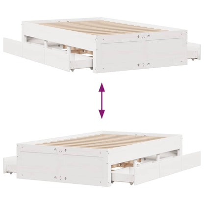 Bedframe zonder matras met lades grenenhout wit 135x190 cm