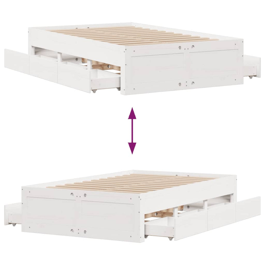 Bedframe zonder matras met lades grenenhout wit 135x190 cm