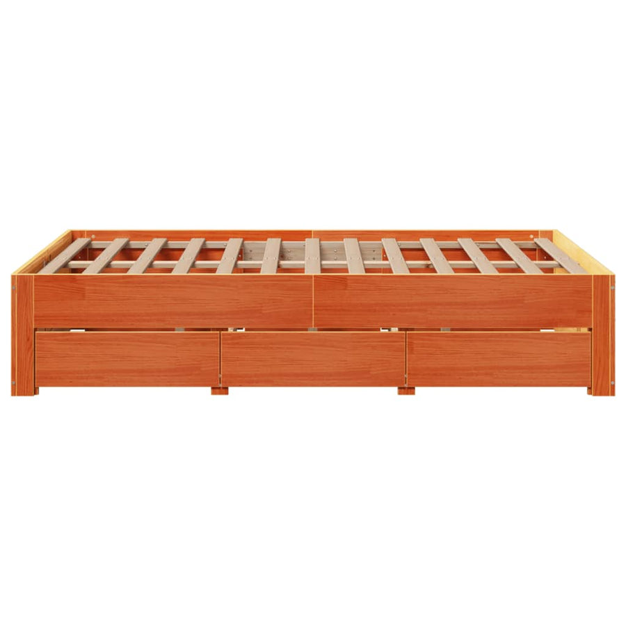 Bedframe zonder matras met lades grenenhout wasbruin 135x190 cm