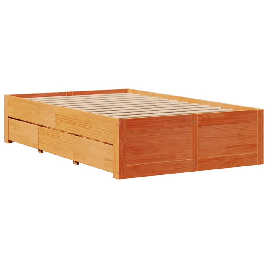 Bedframe zonder matras met lades grenenhout wasbruin 135x190 cm