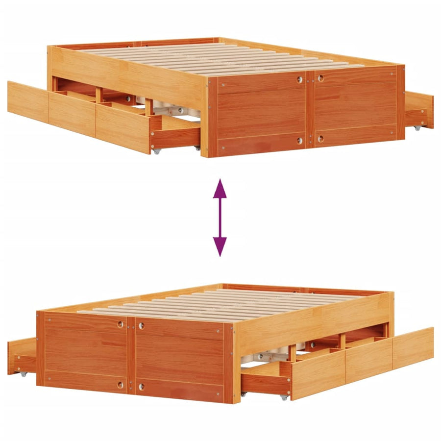 Bedframe zonder matras met lades grenenhout wasbruin 135x190 cm