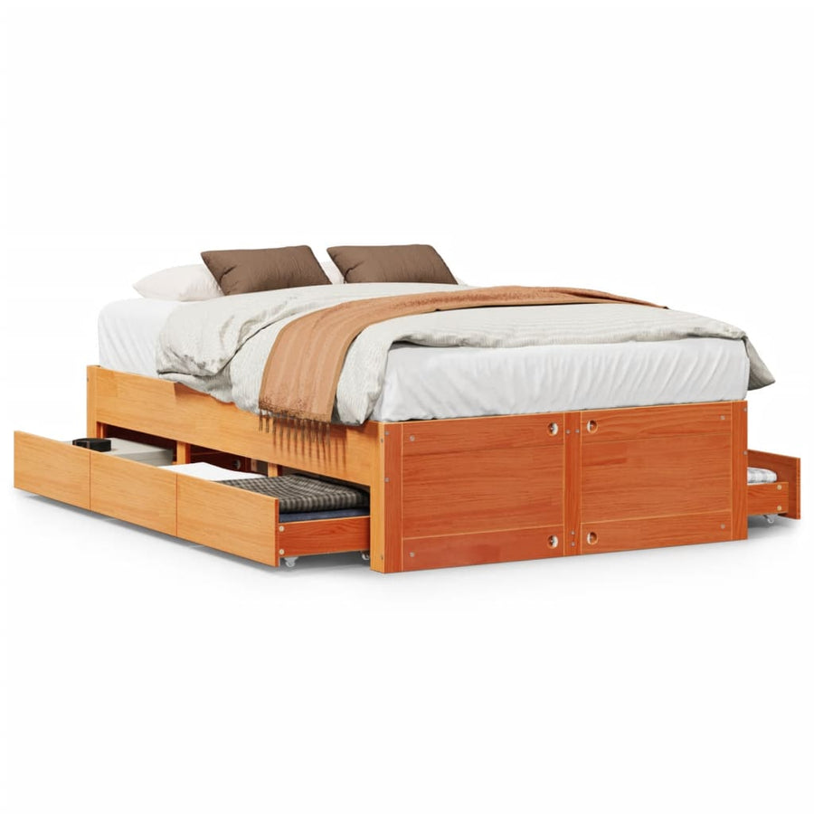 Bedframe zonder matras met lades grenenhout wasbruin 120x190 cm