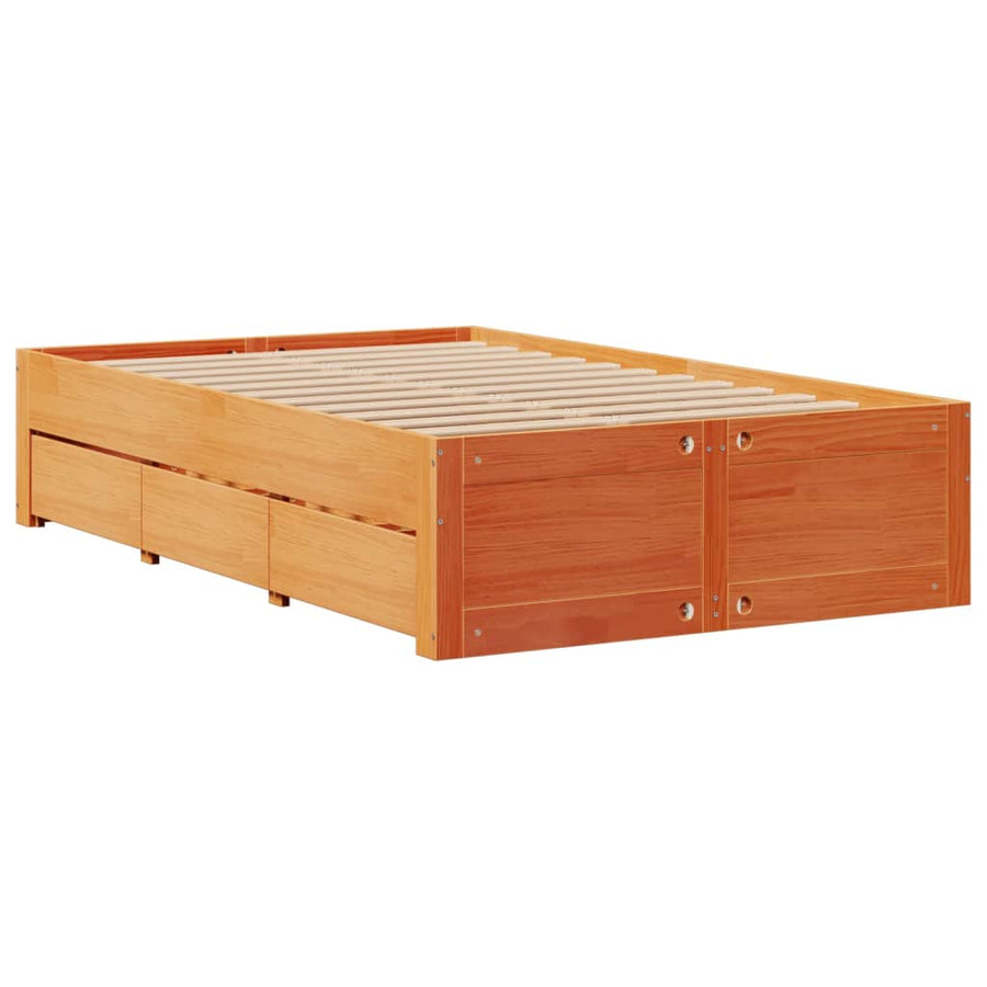 Bedframe zonder matras met lades grenenhout wasbruin 120x190 cm