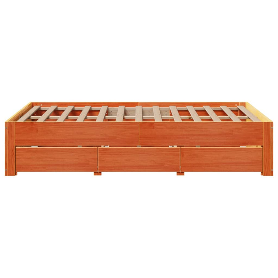 Bedframe zonder matras met lades grenenhout wasbruin 120x190 cm
