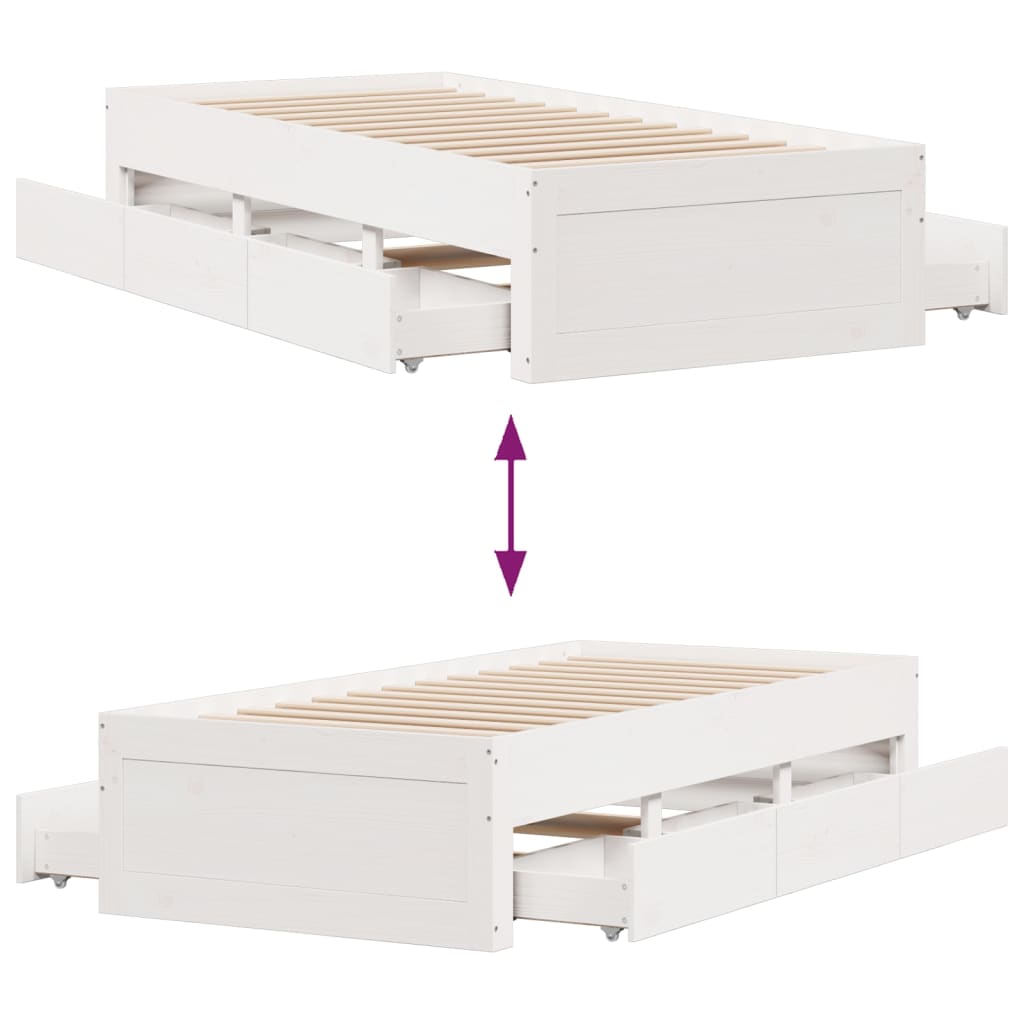 Bedframe zonder matras met lades grenenhout wit 90x190 cm