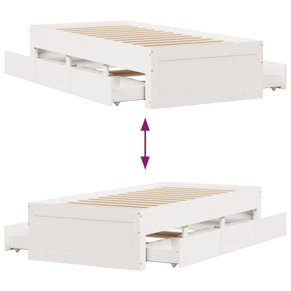 Bedframe zonder matras met lades grenenhout wit 90x190 cm