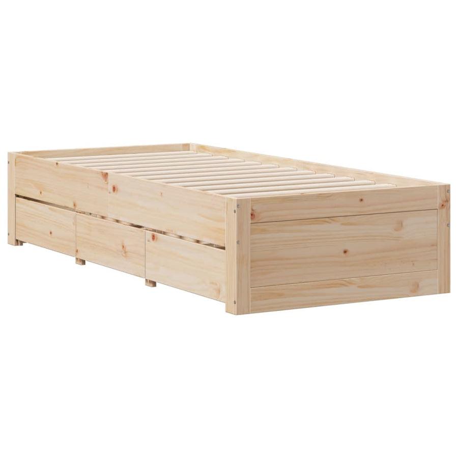 Bedframe zonder matras met lades massief grenenhout 75x190 cm