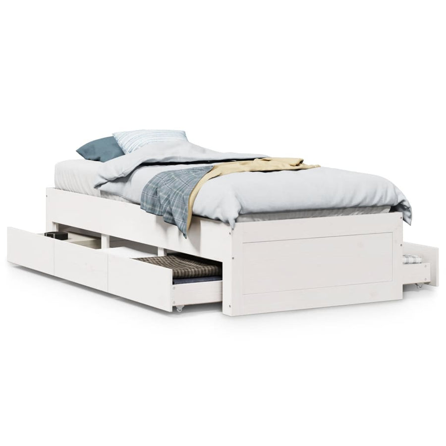 Bedframe zonder matras met lades grenenhout wit 75x190 cm