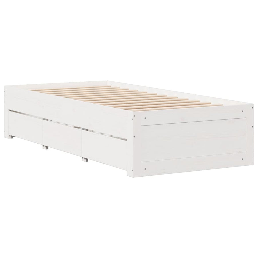 Bedframe zonder matras met lades grenenhout wit 75x190 cm