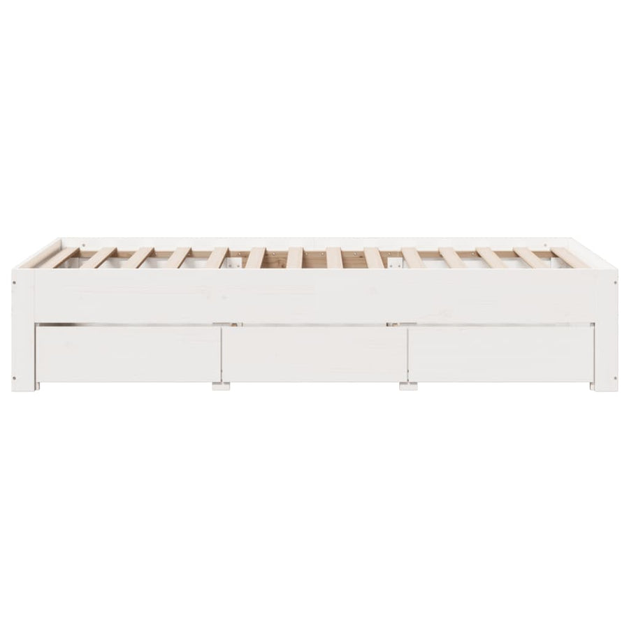 Bedframe zonder matras met lades grenenhout wit 75x190 cm