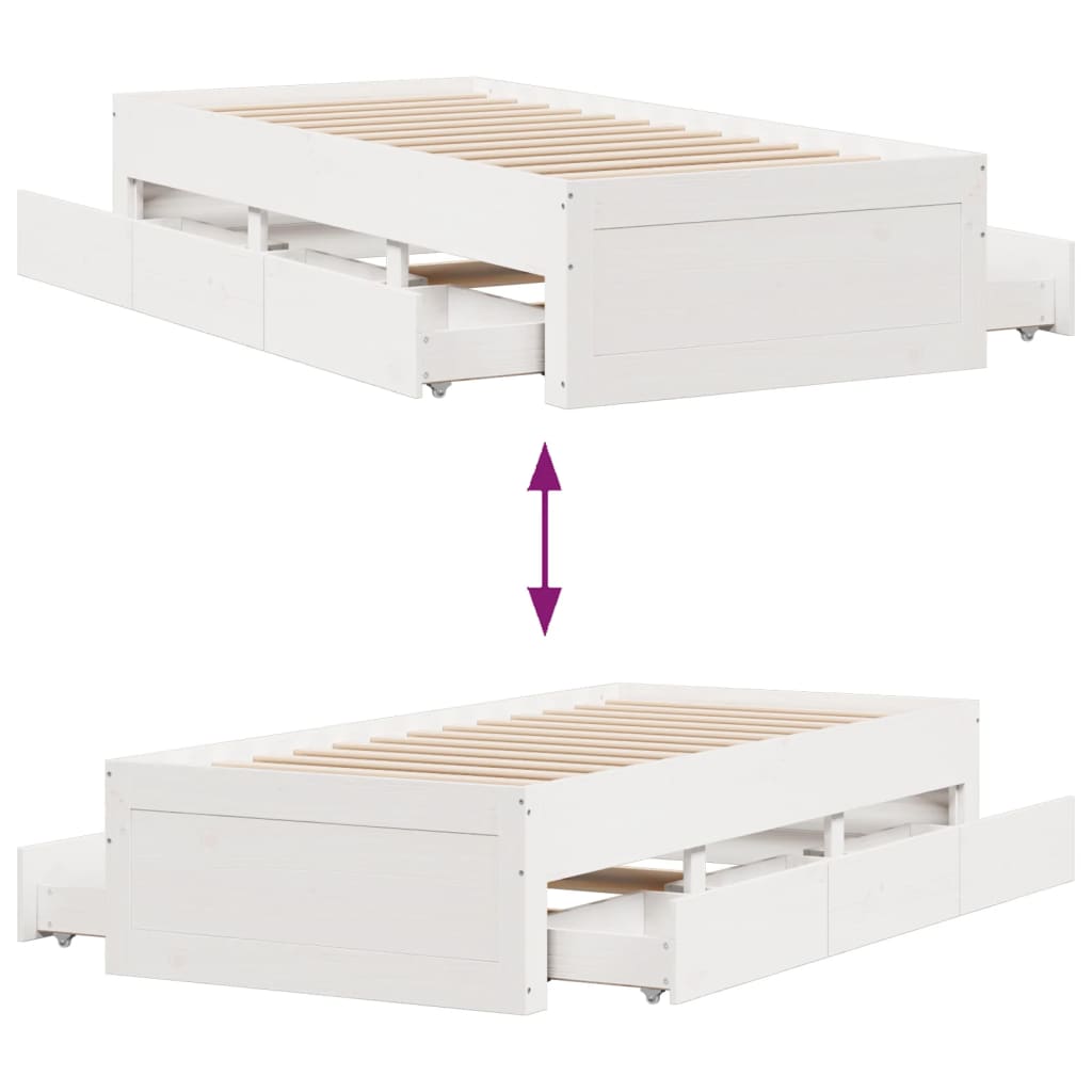 Bedframe zonder matras met lades grenenhout wit 75x190 cm