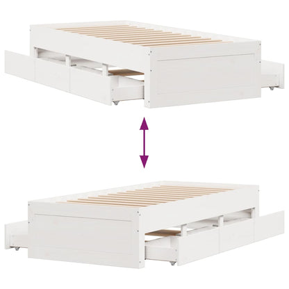 Bedframe zonder matras met lades grenenhout wit 75x190 cm