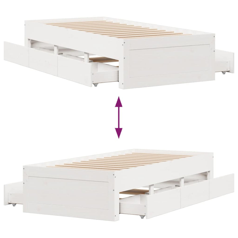 Bedframe zonder matras met lades grenenhout wit 75x190 cm