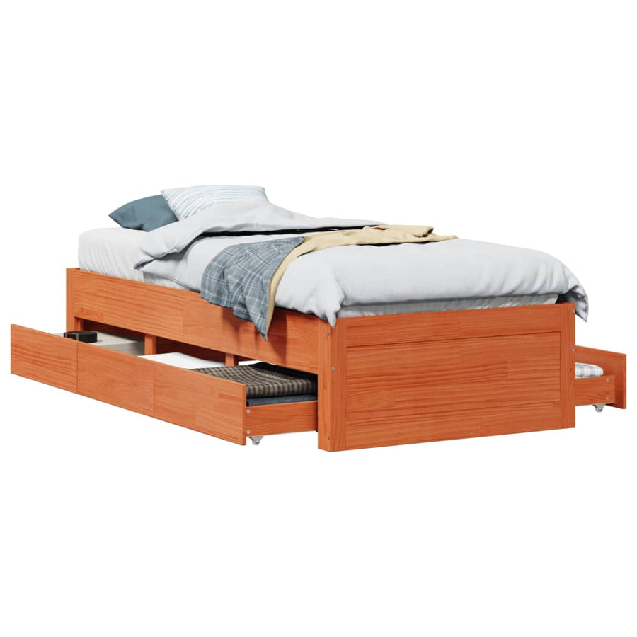 Bedframe zonder matras met lades grenenhout wasbruin 75x190 cm