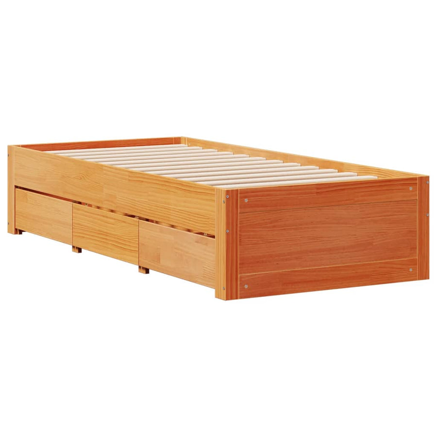 Bedframe zonder matras met lades grenenhout wasbruin 75x190 cm