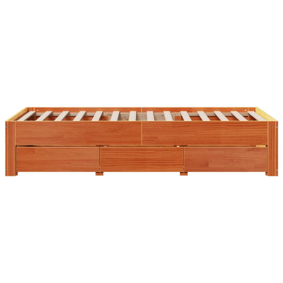 Bedframe zonder matras met lades grenenhout wasbruin 75x190 cm